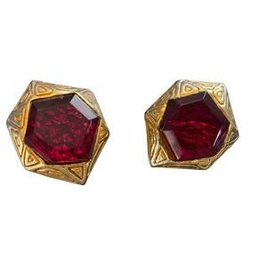 Dominique Aurientis Paris Signed Vintage 1989’s Earrings, Red Lucite, Gold Tone